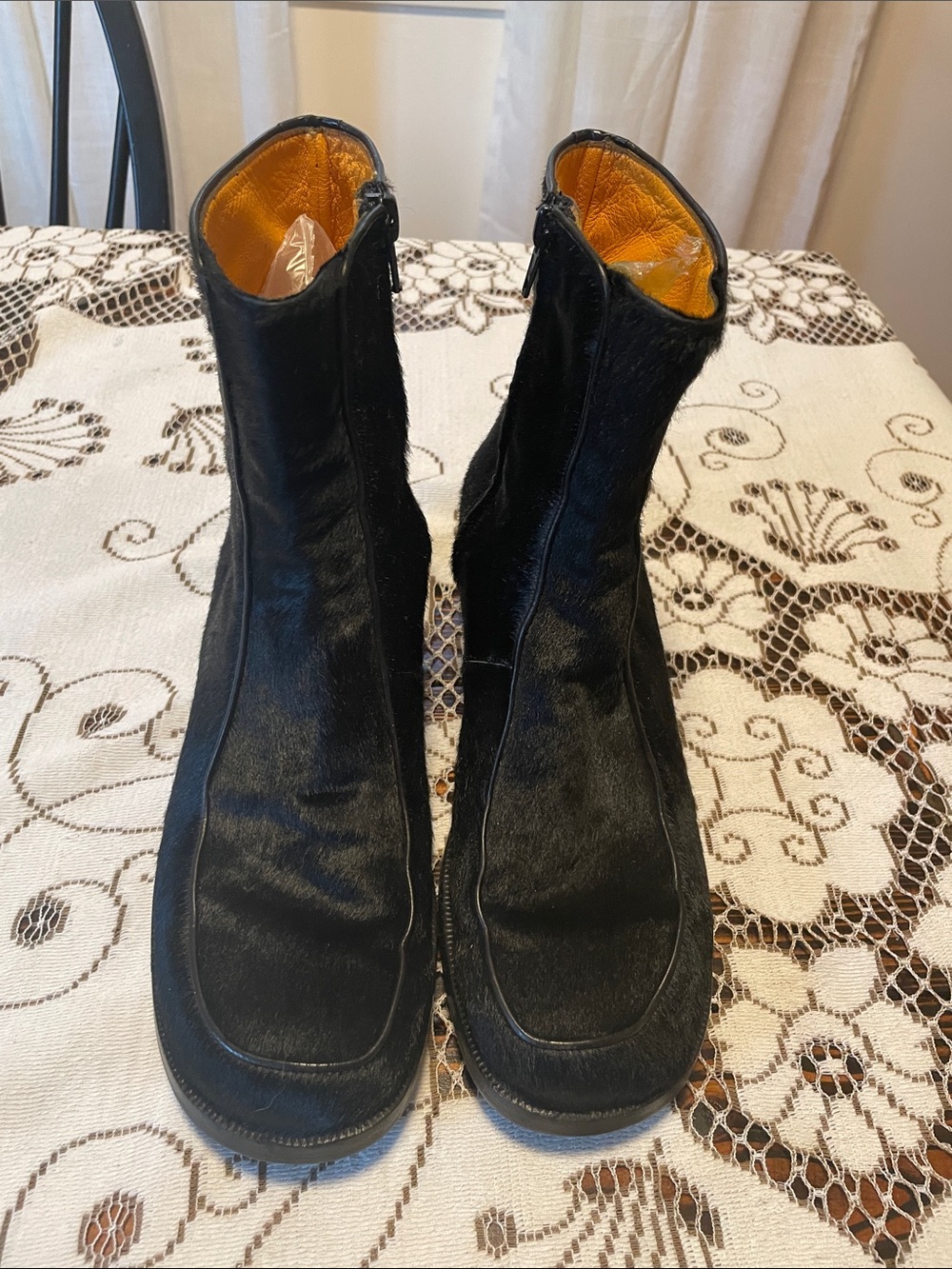 Henry Cuir Black Haircalf Ankle Side Zip Boots - Size 39.5